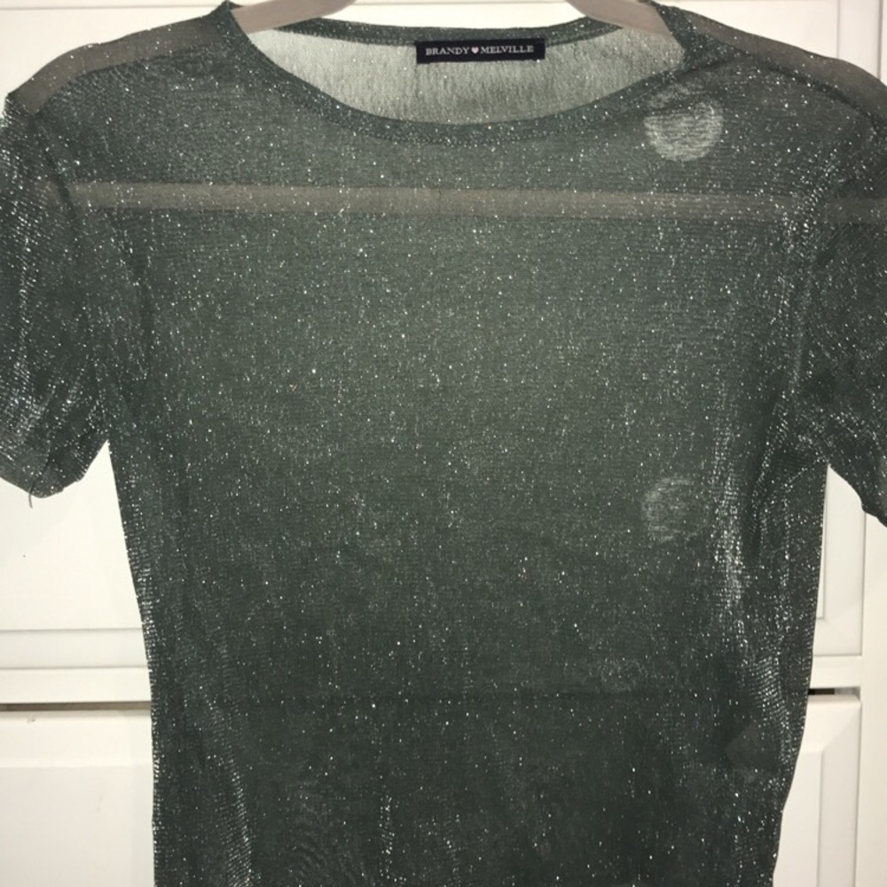 Brandy Melville green sheer sparkly top